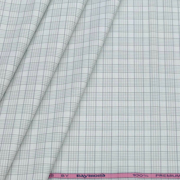 Shirt Fabric Raymond 100% Cotton Check Colour Off White N Dull Green