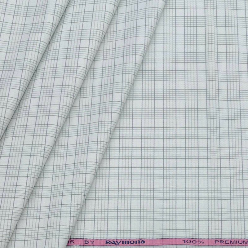 Shirt Fabric Raymond 100% Cotton Check Colour Off White N Dull Green