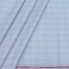 Shirt Fabric Raymond 100% Cotton Broad Check Colour Pigeon Blue