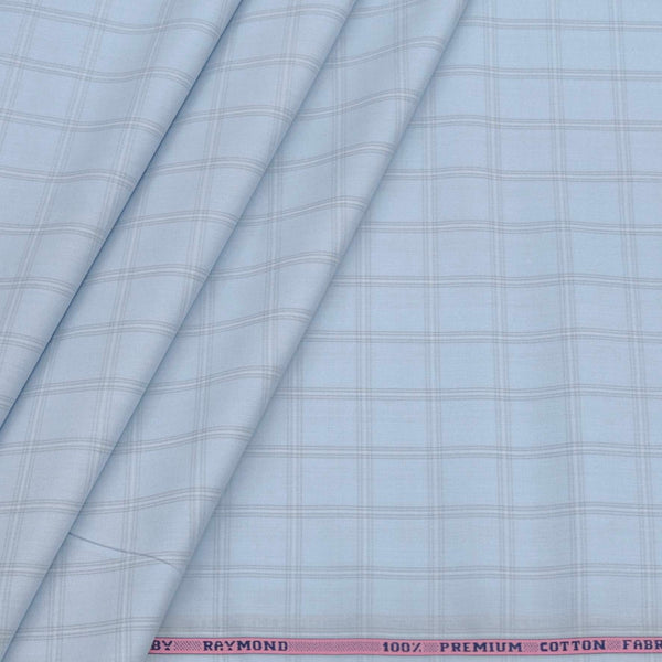 Shirt Fabric Raymond 100% Cotton Broad Check Colour Pigeon Blue