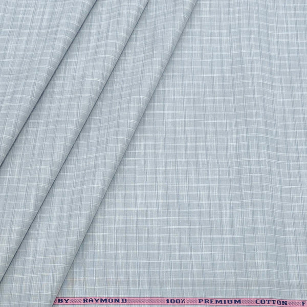 Shirt Fabric Raymond 100% Cotton Check Colour Bluish Grey N Off White