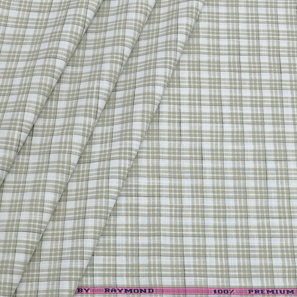 Shirt Fabric Raymond 100% Cotton Check Colour Greenish Brown N Off White