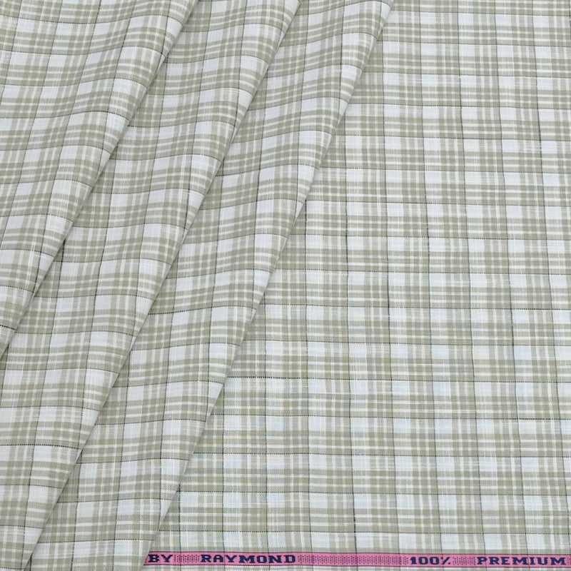 Shirt Fabric Raymond 100% Cotton Check Colour Greenish Brown N Off White