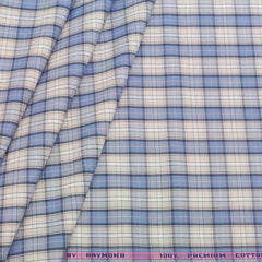 Shirt Fabric Raymond 100% Cotton Mix Check Colour Blue N Light Beige