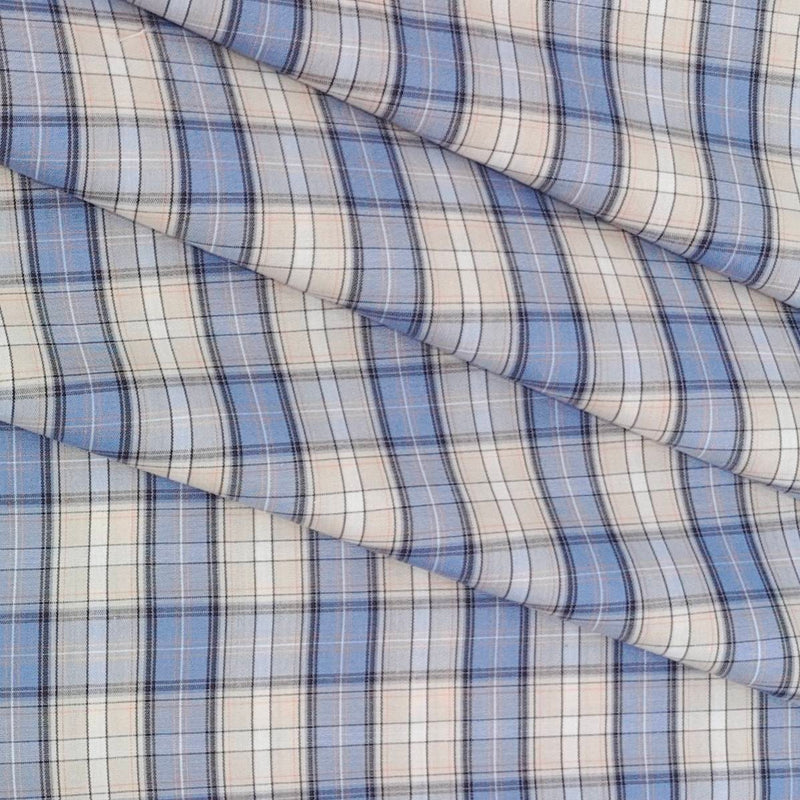 Shirt Fabric Raymond 100% Cotton Mix Check Colour Blue N Light Beige
