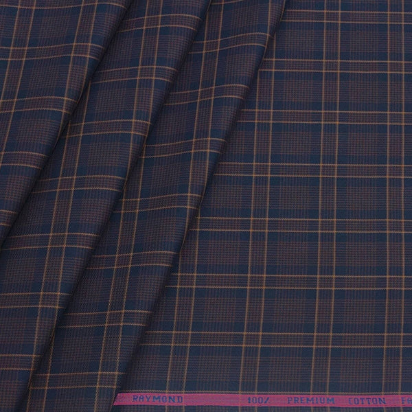 Shirt Fabric Raymond 100% Cotton Broad Check Colour Dark Coffee N Dark Blue