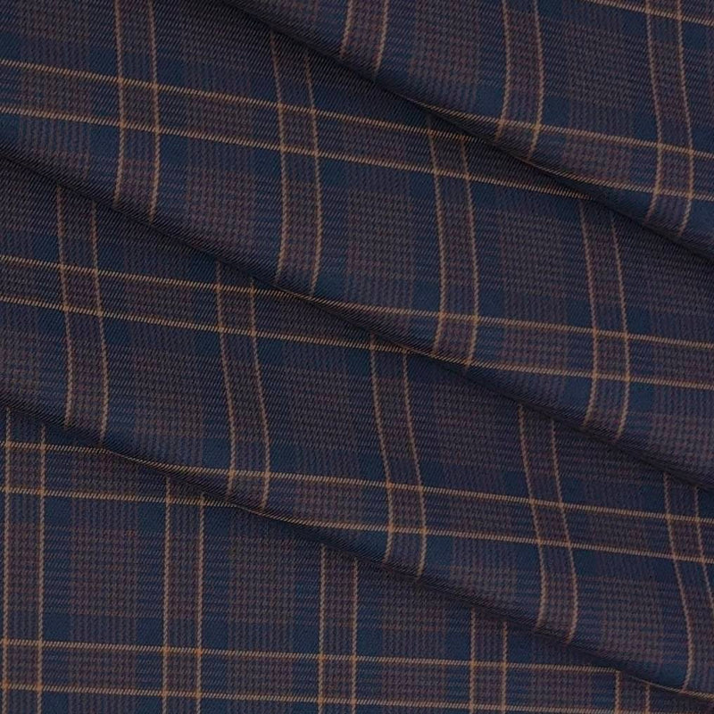 Shirt Fabric Raymond 100% Cotton Broad Check Colour Dark Coffee N Dark Blue