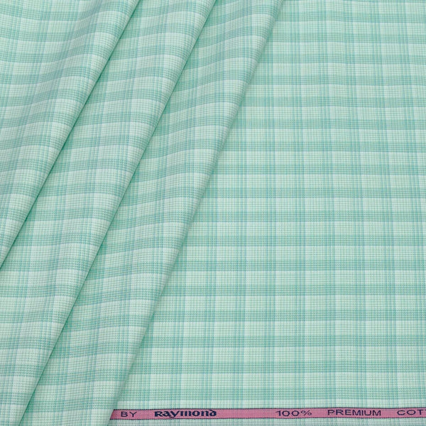 Shirt Fabric Raymond 100% Cotton Check Colour Mint Green