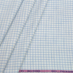 Shirt Fabric Raymond 100% Cotton Check Colour Light Blue N Off White