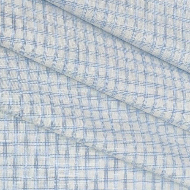 Shirt Fabric Raymond 100% Cotton Check Colour Light Blue N Off White