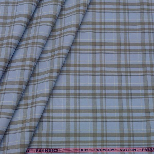Shirt Fabric Raymond 100% Cotton Broad Check Colour Blue N Light Brown
