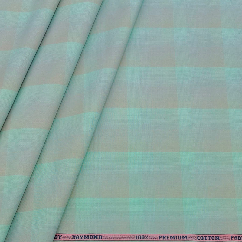 Shirt Fabric Raymond 100% Cotton Broad Check Colour aquamarine Green