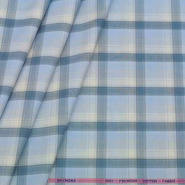 Shirt Fabric Raymond 100% Cotton Broad Check Colour Sky Blue N Light Grey