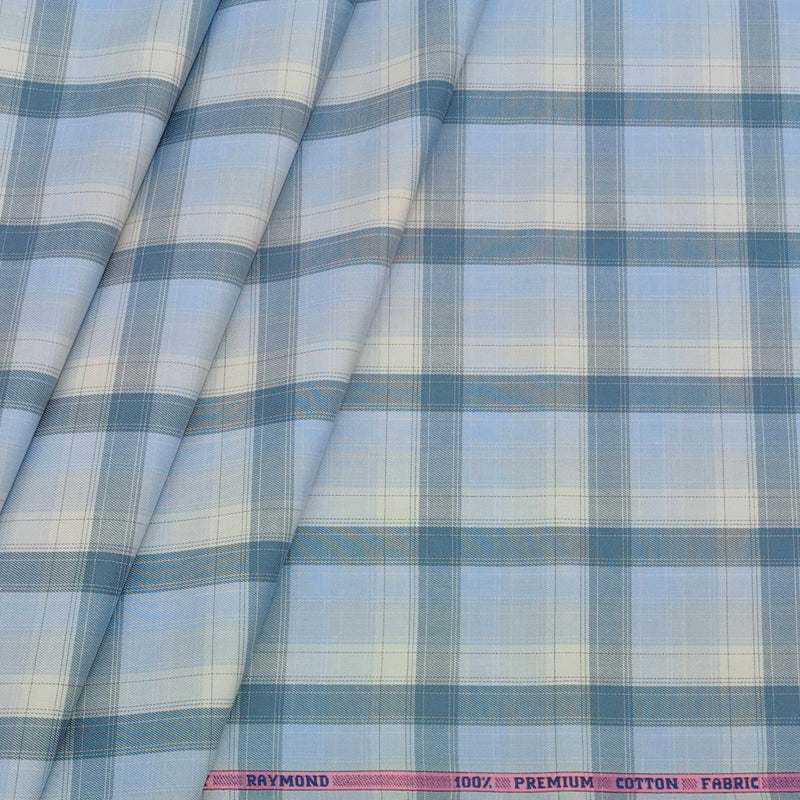 Shirt Fabric Raymond 100% Cotton Broad Check Colour Sky Blue N Light Grey