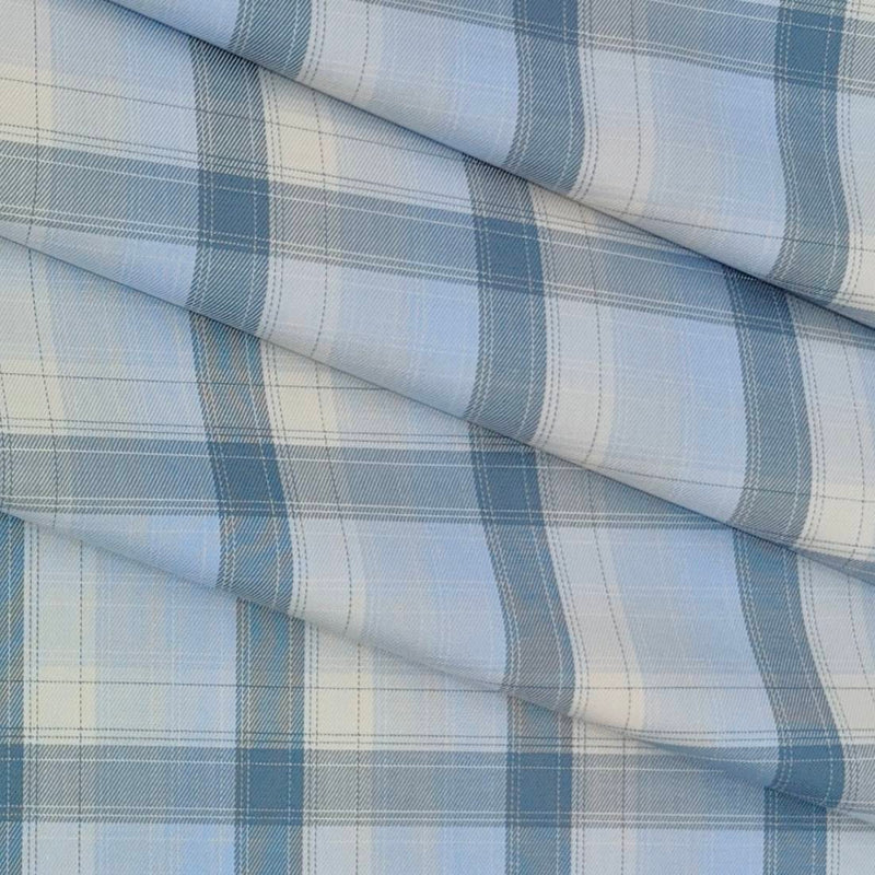 Shirt Fabric Raymond 100% Cotton Broad Check Colour Sky Blue N Light Grey