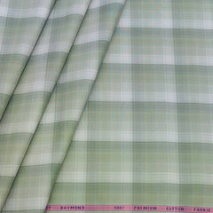 Shirt Fabric Raymond 100% Cotton Check Colour Light Green N Off White