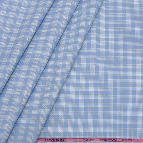 Shirt Fabric Raymond 100% Cotton Check Colour Cornflower Blue