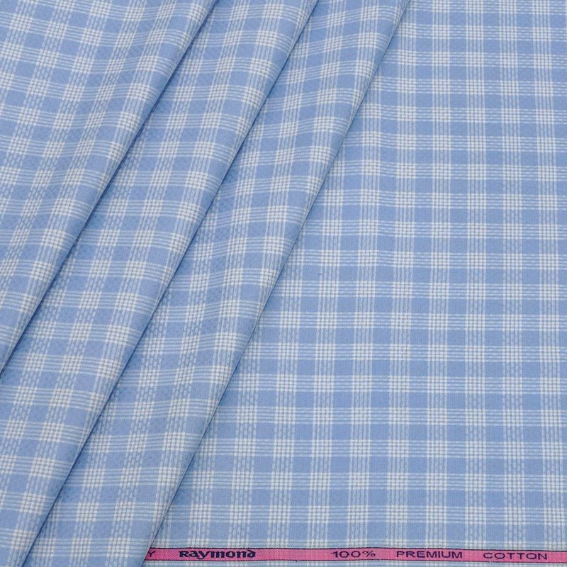 Shirt Fabric Raymond 100% Cotton Check Colour Cornflower Blue