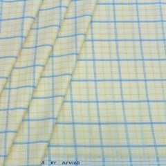 Shirt Fabric Arvind Cotton Blended Check Colour Cream N Light Blue