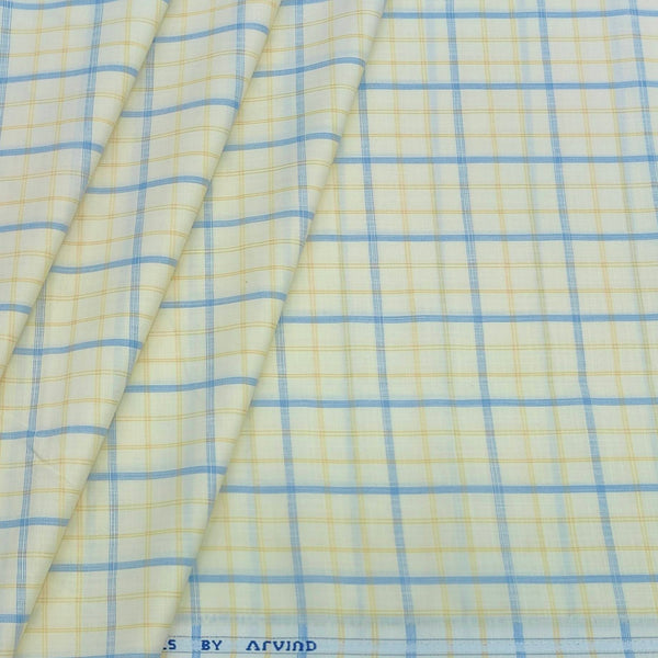 Shirt Fabric Arvind Cotton Blended Check Colour Cream N Light Blue