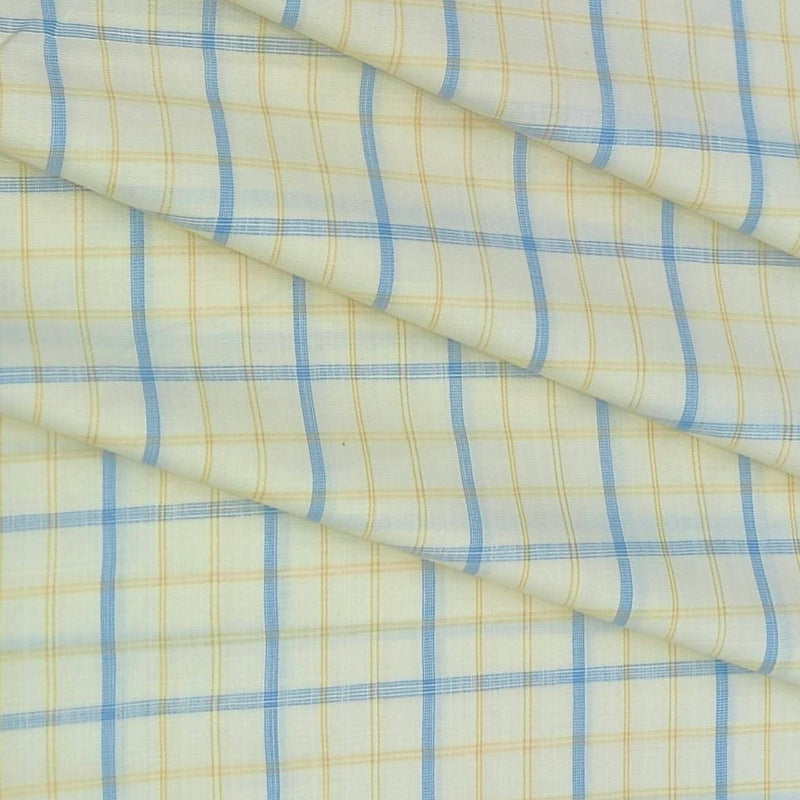 Shirt Fabric Arvind Cotton Blended Check Colour Cream N Light Blue