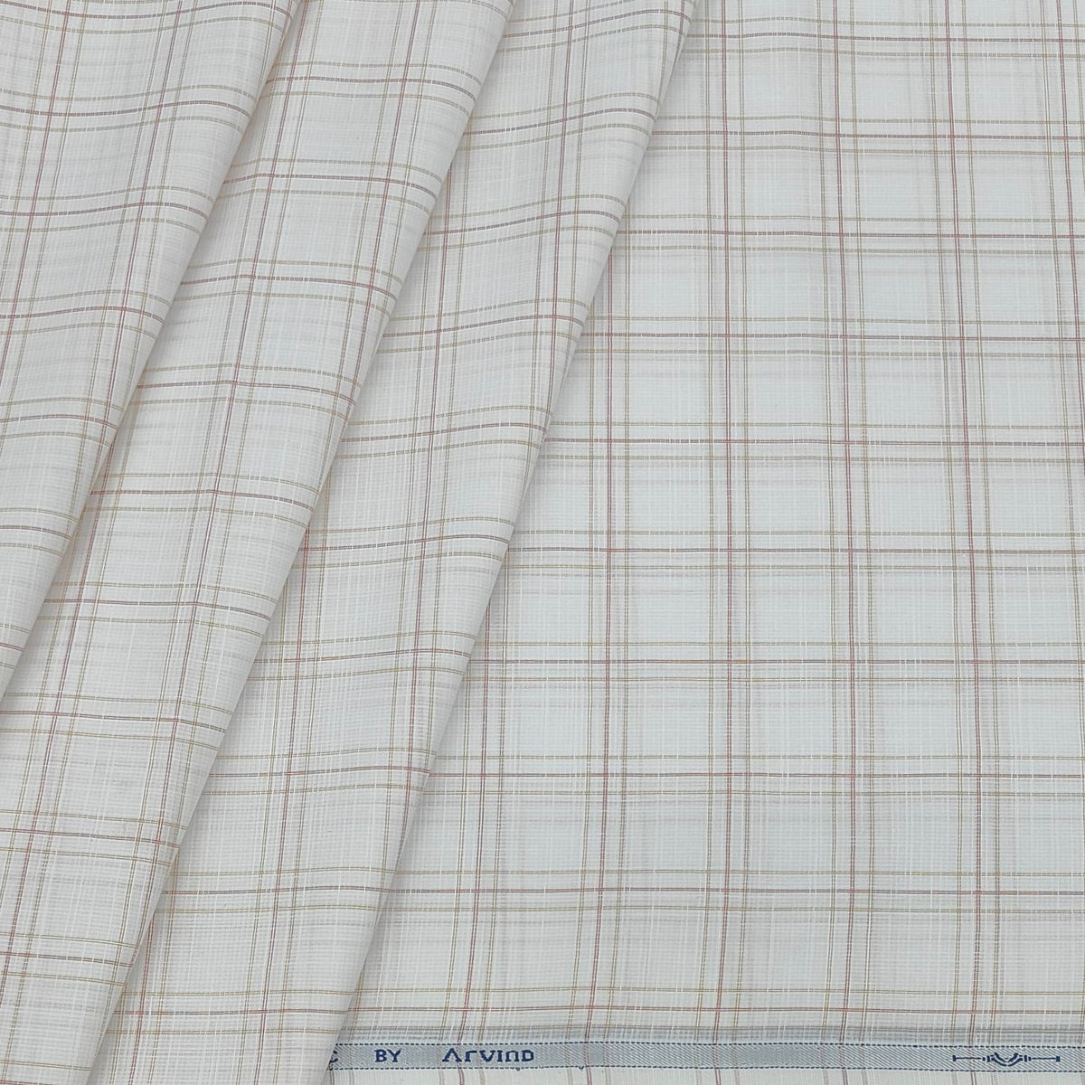 Shirt Fabric Arvind Cotton Blended Check Colour Light Brown N Off White