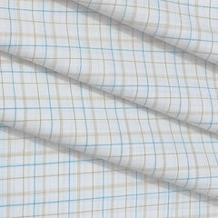 Shirt Fabric Arvind Cotton Blended Check Colour Firozi N Light Brown
