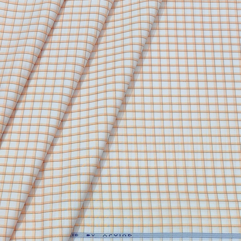 Shirt Fabric Arvind Cotton Blended Check Colour Light Orange,Brown