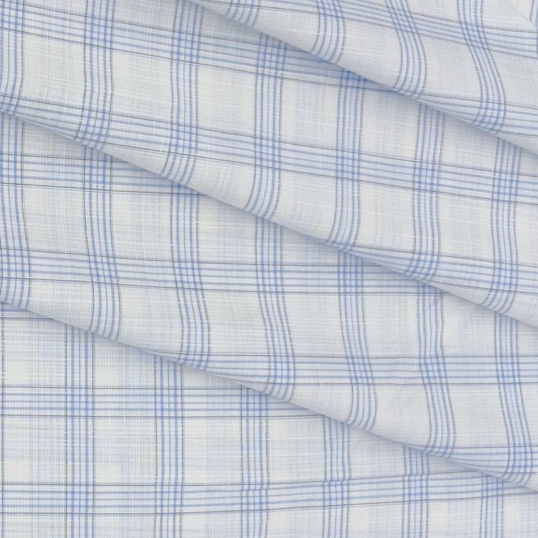 Shirt Fabric Arvind Cotton Blended Broad Check Colour Light Blue N White