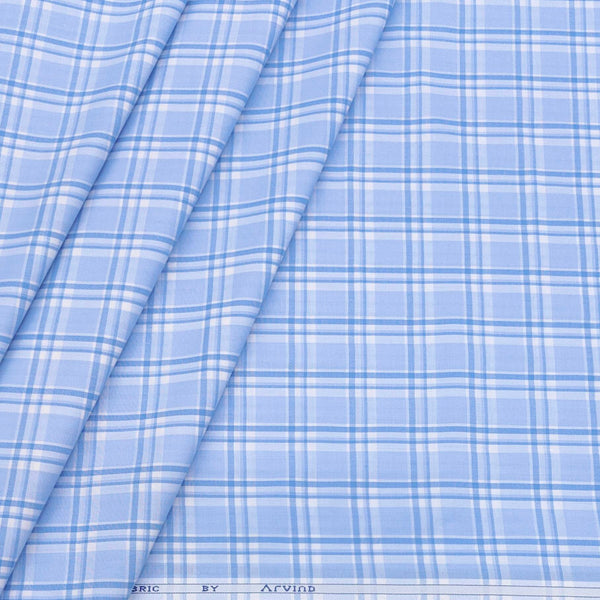 Shirt Fabric Arvind Cotton Blended Broad Check Colour Cornflower Blue