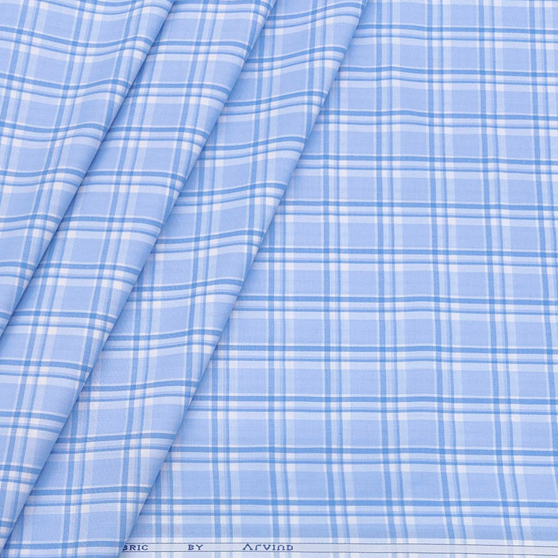Shirt Fabric Arvind Cotton Blended Broad Check Colour Cornflower Blue