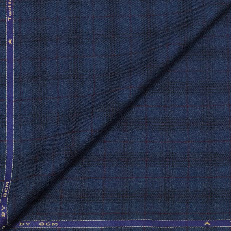 Tweed Blazer Faric OCM Wool Blended Broad Check Colour Deep Sea Blue