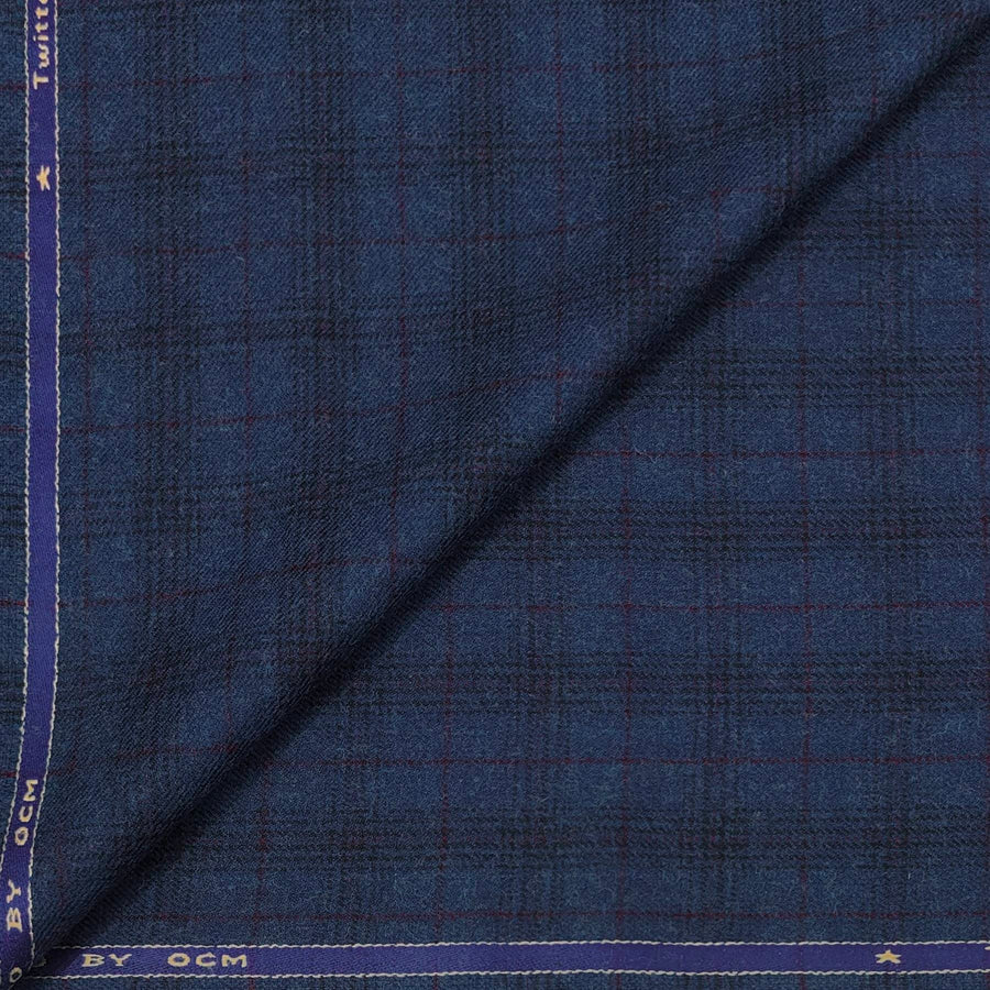 Tweed Blazer Faric OCM Premium Wool Blended Broad Check Colour Deep Sea Blue