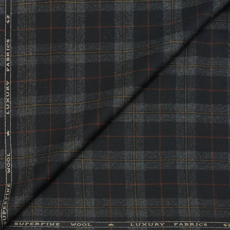 Tweed Blazer Faric OCM Wool Blended Broad Check Colour Black N Light Grey