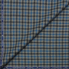 Tweed Blazer Faric OCM Wool Blended Check Colour Blue N Grey