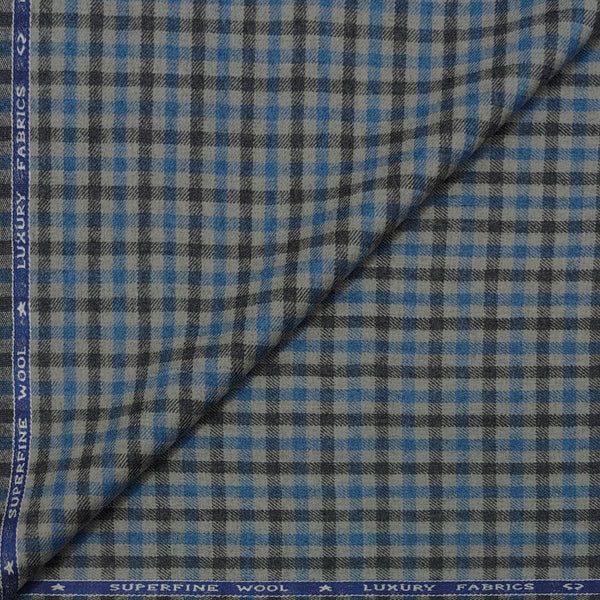 Tweed Blazer Faric OCM Wool Blended Check Colour Blue N Grey