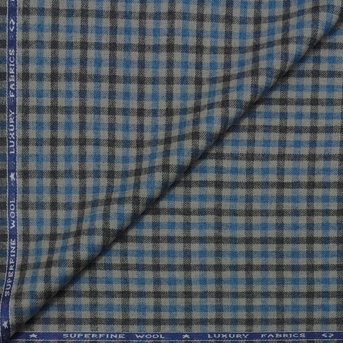 Tweed Blazer Faric OCM Premium Wool Blended Check Colour Blue N Grey