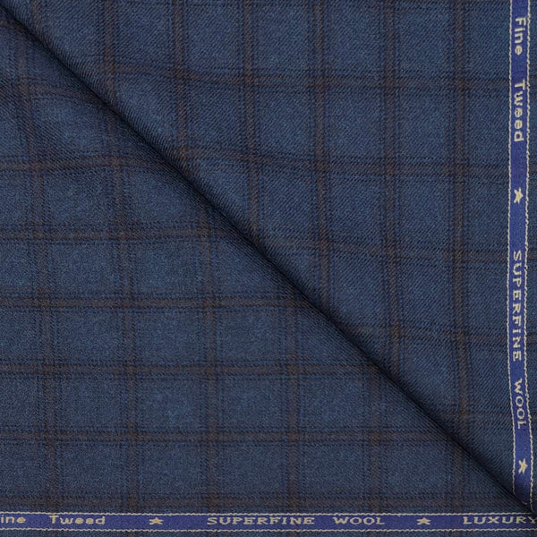 Tweed Blazer Faric OCM Wool Blended Broad Check Colour Base Blue