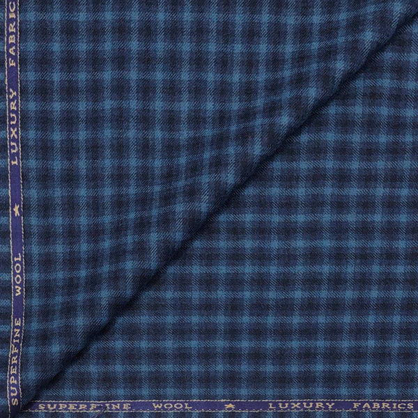 Tweed Blazer Faric OCM Wool Blended Check Colour Pigeon Blue
