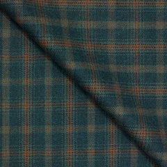 Tweed Blazer Faric OCM Wool Blended Broad Check Colour Teal Brown N Olive Green