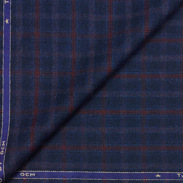 Tweed Blazer Faric OCM Wool Blended Check Colour Admiral Blue N Cherry Red