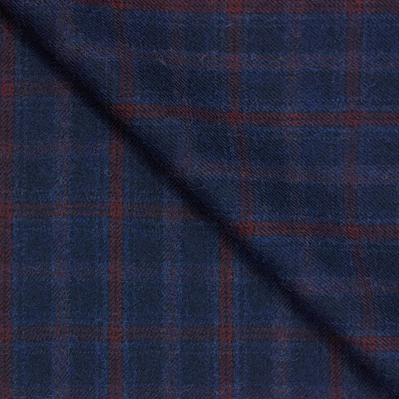 Tweed Blazer Faric OCM Wool Blended Check Colour Admiral Blue N Cherry Red