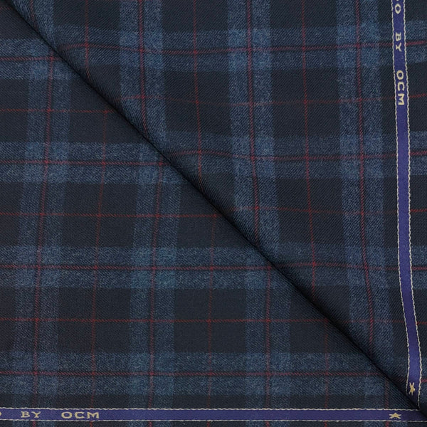 Tweed Blazer Faric OCM Wool Blended Broad Check Colour Blue