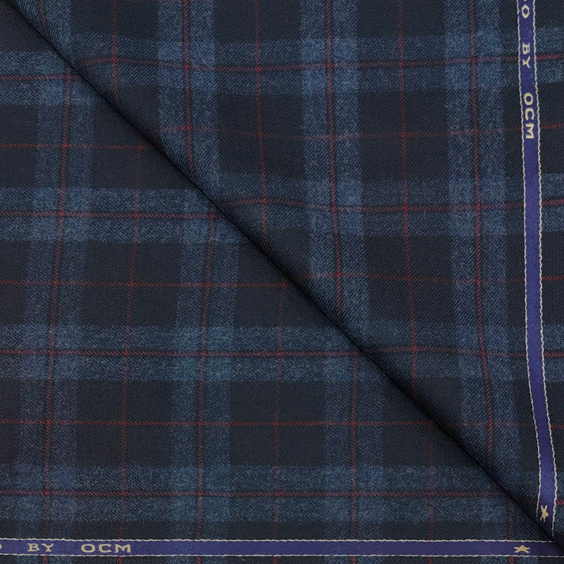 Tweed Blazer Faric OCM Wool Blended Broad Check Colour Blue