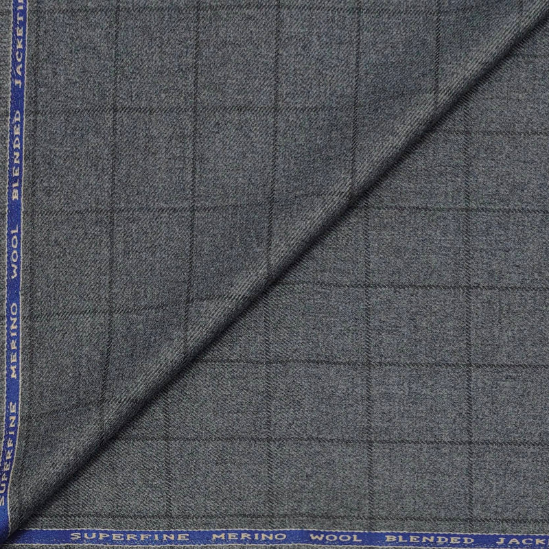 Tweed Blazer Faric OCM Wool Blended Broad Check Colour Worsted Grey