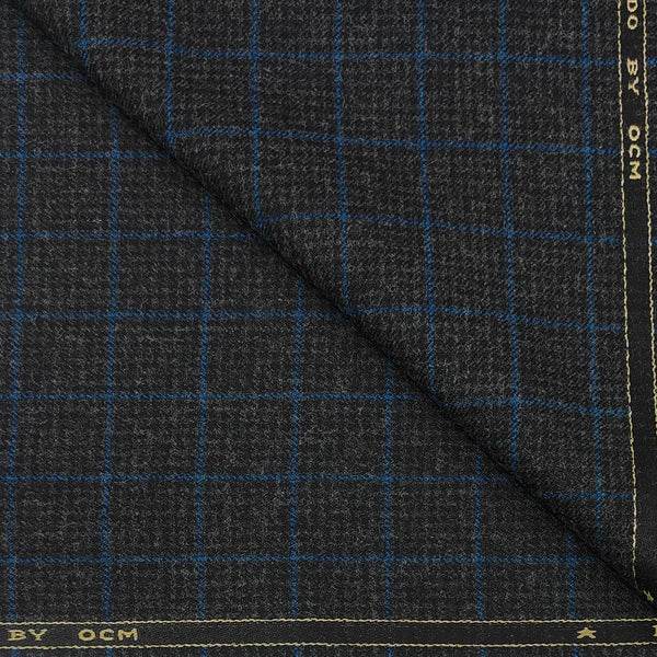 Tweed Blazer Faric OCM Wool Blended Broad Check Colour Blue N Dark Grey