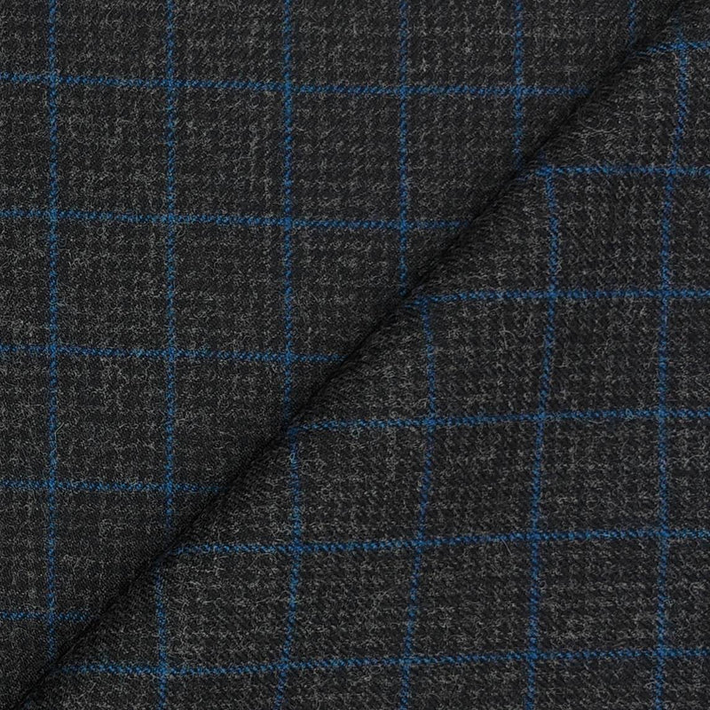 Tweed Blazer Faric OCM Wool Blended Broad Check Colour Blue N Dark Grey