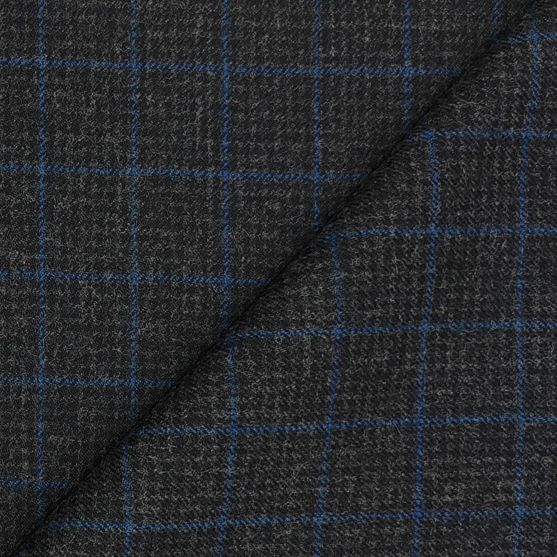Tweed Blazer Fabric OCM Wool Blended Broad Check Colour Blue N Dark Grey