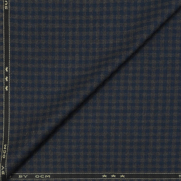 Tweed Blazer Faric OCM Wool Blended Check Colour Blue N Brown