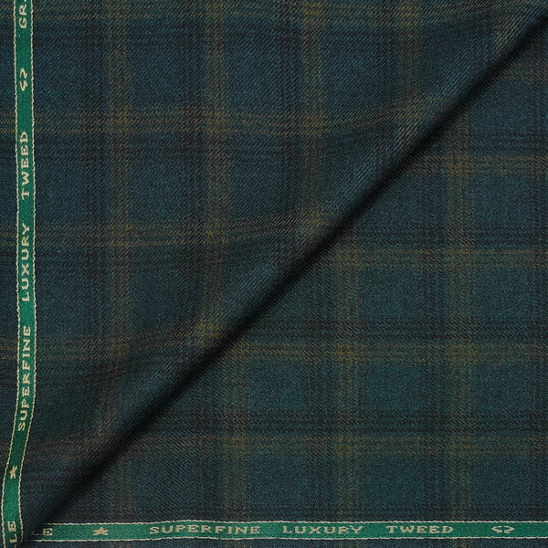 Tweed Blazer Faric OCM Wool Blended Broad Check Colour Feldgrau Green